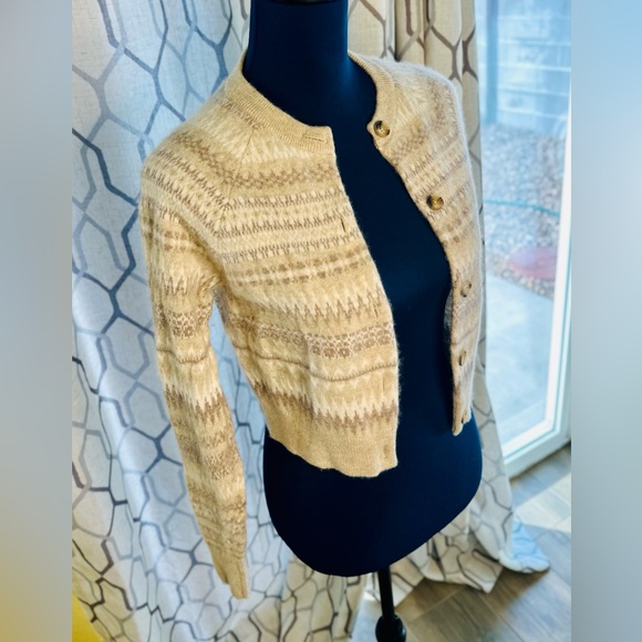 EUC White + Warren Warm Neutral Cashmere Fair Isle Cardigan Sweater - Picture 8 of 13